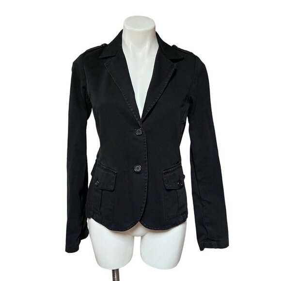 James Perse Workwear Black Tailored Denim Jacket Cargo Pockets Women's M - Picture 2 of 10